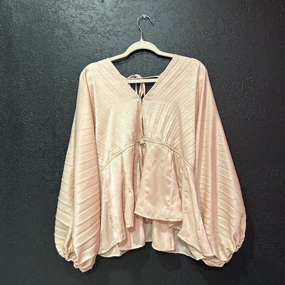 WILLOW & ROOT Pleated Chiffon Dolman Blouse Dusty Pink Size L NWT - Picture 4 of 9